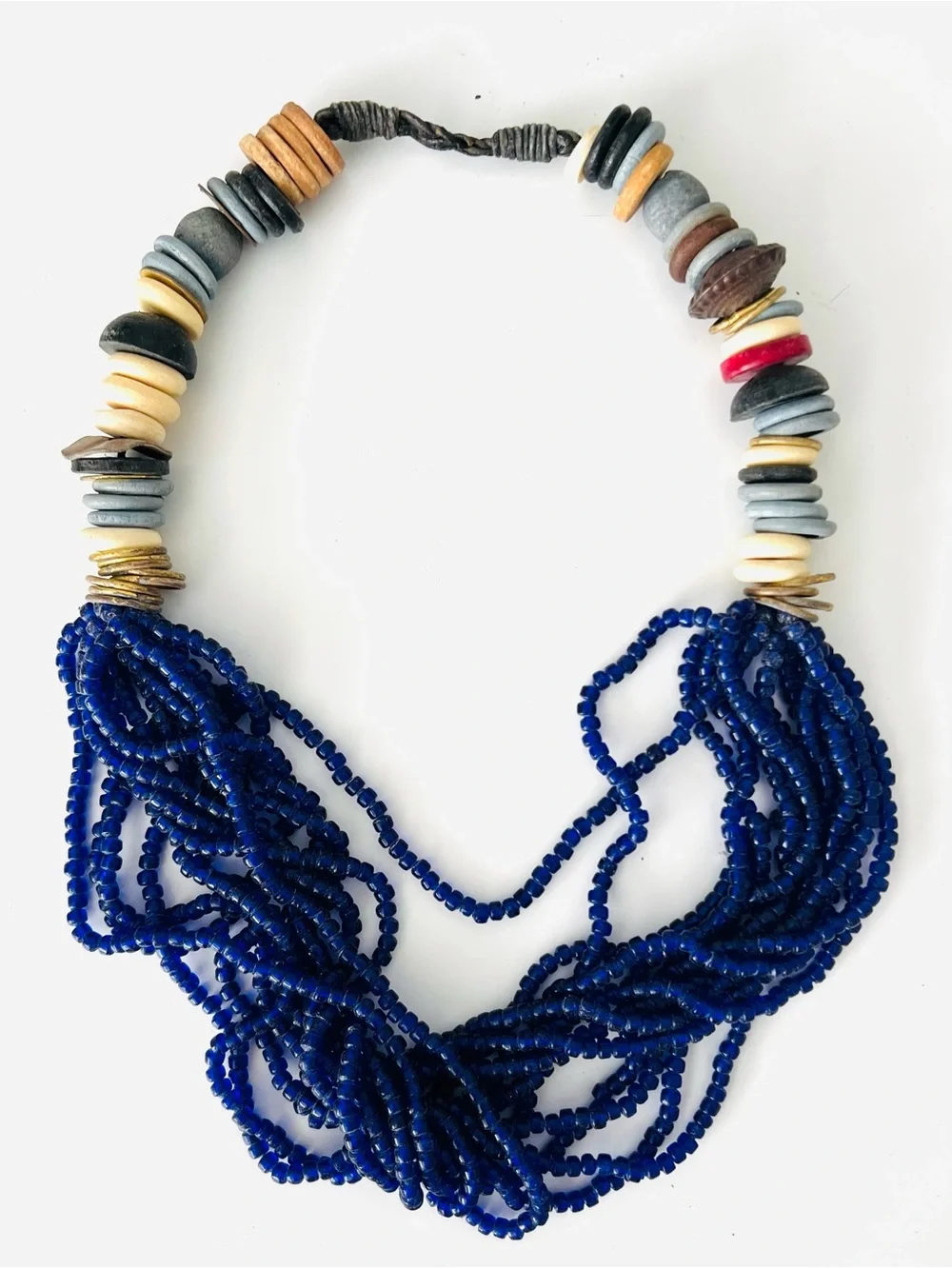 Handmade Multistrand Blue Beaded Necklace with Mixed Accent Discs - Picture 1 of 7